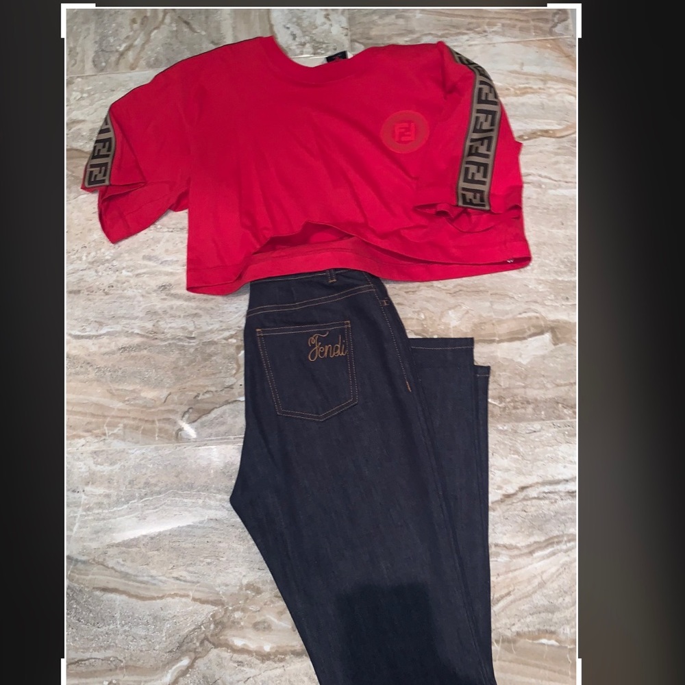 Fendi logo dark indigo jeans with brown stitching - Picture 5 of 12